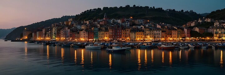 Fototapeta premium sunset over city harbour