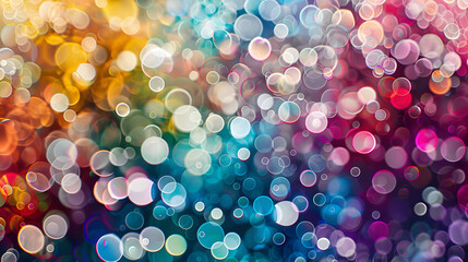  a vibrant and colorful abstract design with a bokeh effect It showcases a multitude of blurred light circles in varying sizes, creating a sense of depth and motion The colors transition seamlessly 