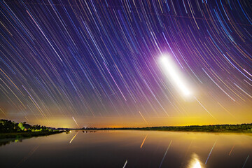 Star trails over the Satilla River in Woodbine, Georgia.