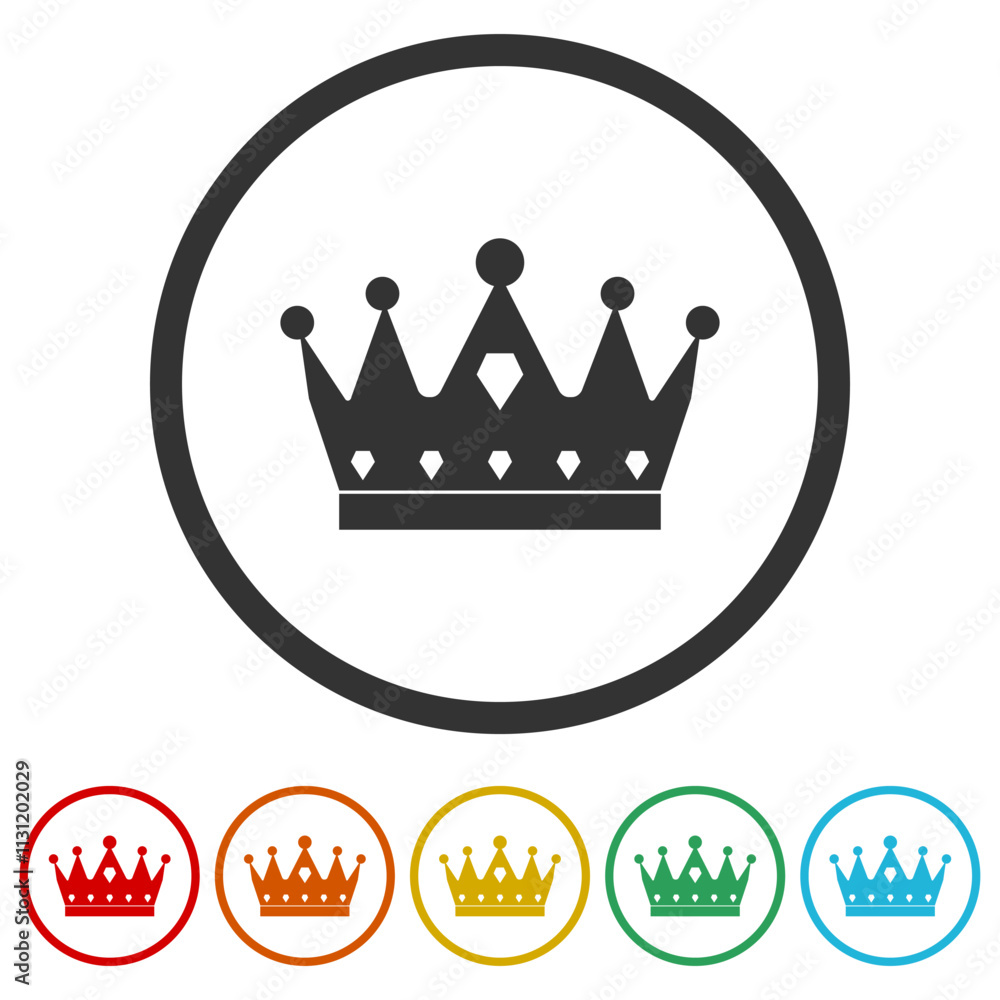 Poster crown icon. set icons in color circle buttons