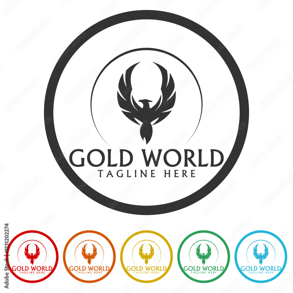 Poster phoenix logo. set icons in color circle buttons