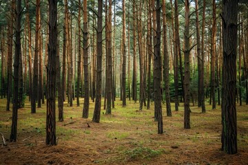 Fototapeta premium Tranquil Forest Walk. Nature meets human presence