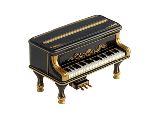 Fototapeta premium Elegant Grand Piano with Gold Accents on Transparent Background