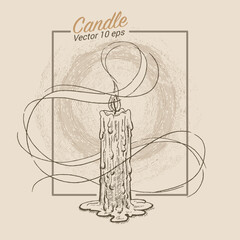 Burning candle, illustration in the style of a medieval engraving