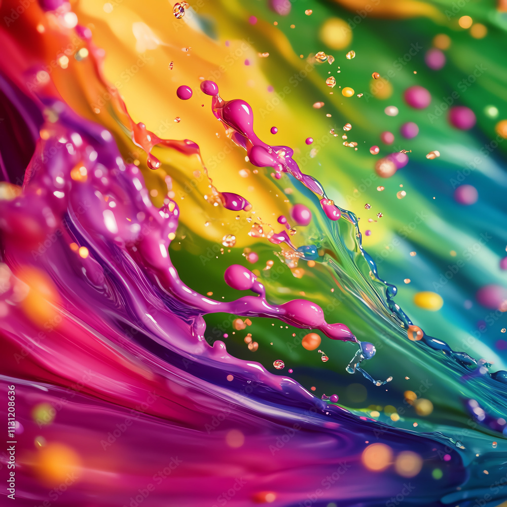 Poster vibrant splash of colorful paint creating an abstract, dynamic visual effect.
