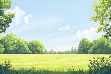 Fototapeta premium lush meadow and green field under a sunny day with bright grass, summer landscape, and peaceful nature by open field