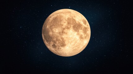 Fototapeta premium A bright, detailed full moon shines against a deep blue starry sky, creating a serene and enchanting night scene.