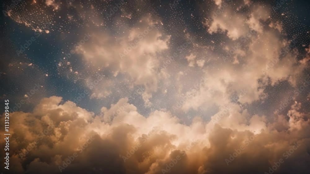 Poster abstract cloud shapes of glowing digital particles flow in mesmerizing patterns, expanding and contr
