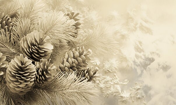 Winter Pine Cones and Branches in Soft Hues