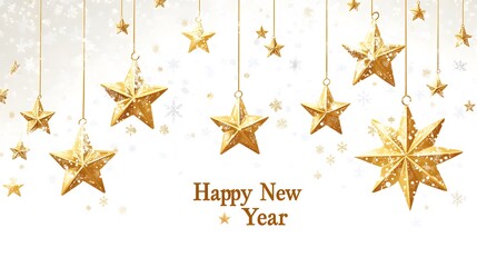 Celebratory golden decorations welcoming a vibrant New Year with joy and sparkle in the air.