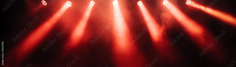 Poster dynamic stage lights creating an intense atmospheric effect in a performance.