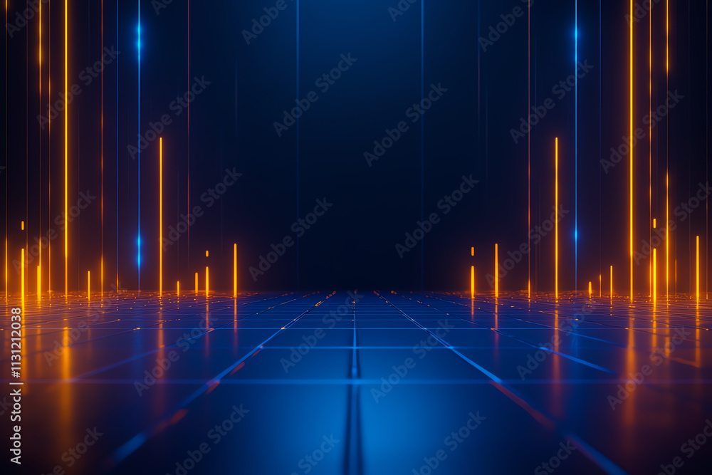Poster abstract digital background featuring neon lights and geometric patterns.