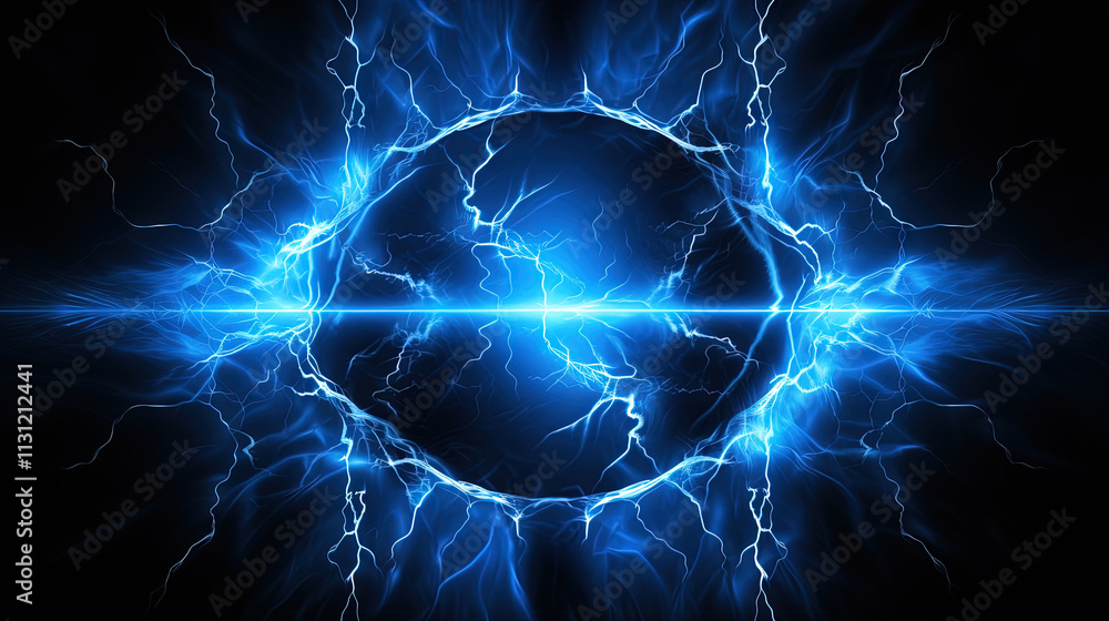 Poster lighting flash in the shape of circle. ring of thunderstorm lightning as a portal