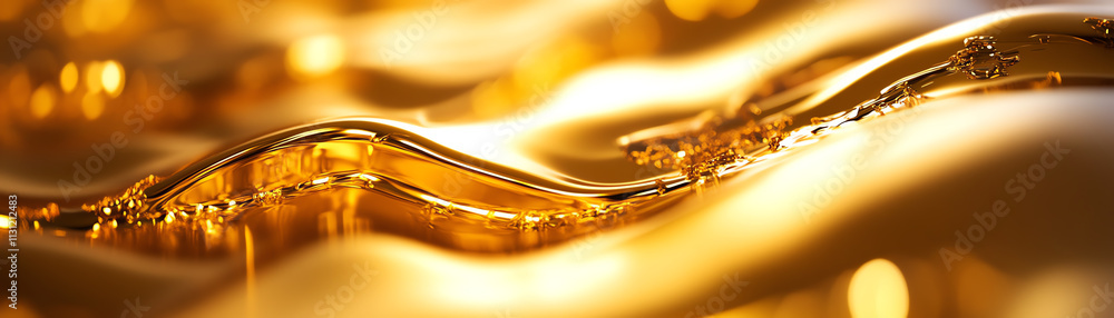 Poster close-up of shimmering golden liquid creating elegant wave patterns.