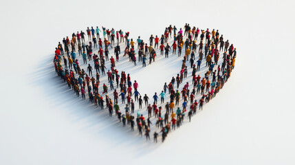 heart shaped crowd of diverse miniature people symbolizing unity and love