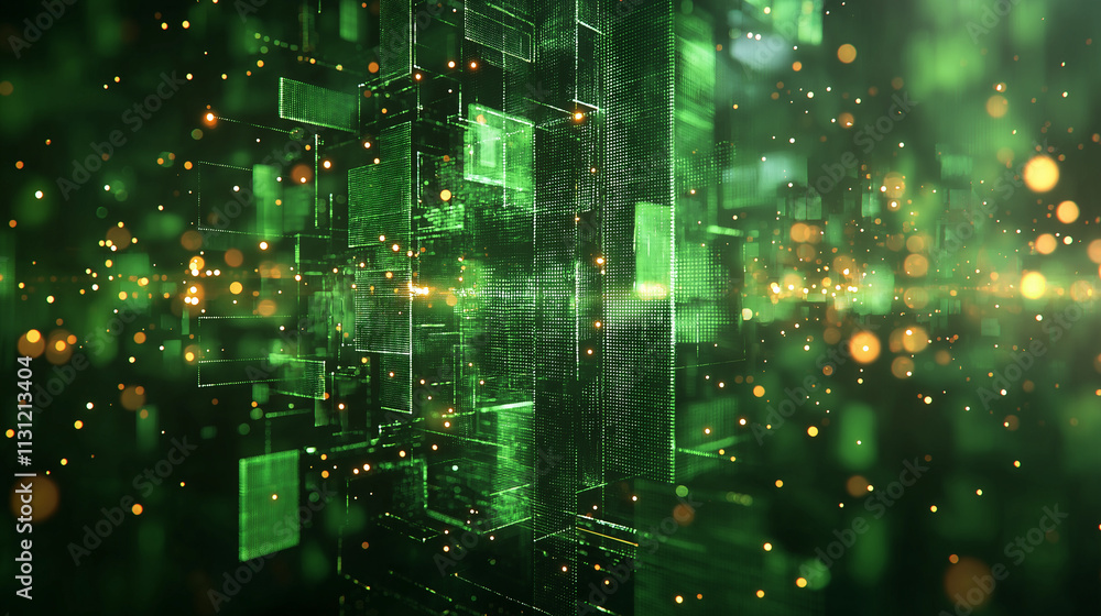 Wall mural green background with geometric squares and rectangular blocks, forming an abstract pattern, represe