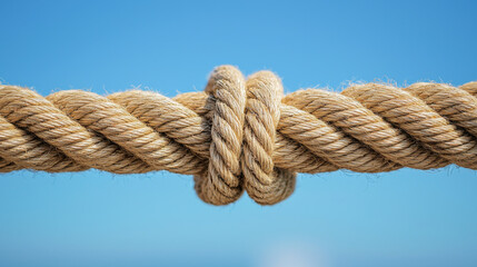 Fototapeta premium Thick rope tied in knot against clear blue sky background