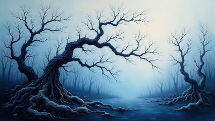 Broken icy crystals. Celestial map of intersecting ice paths stretching endlessly across a shadowy void, reminisces of frozen galaxies.