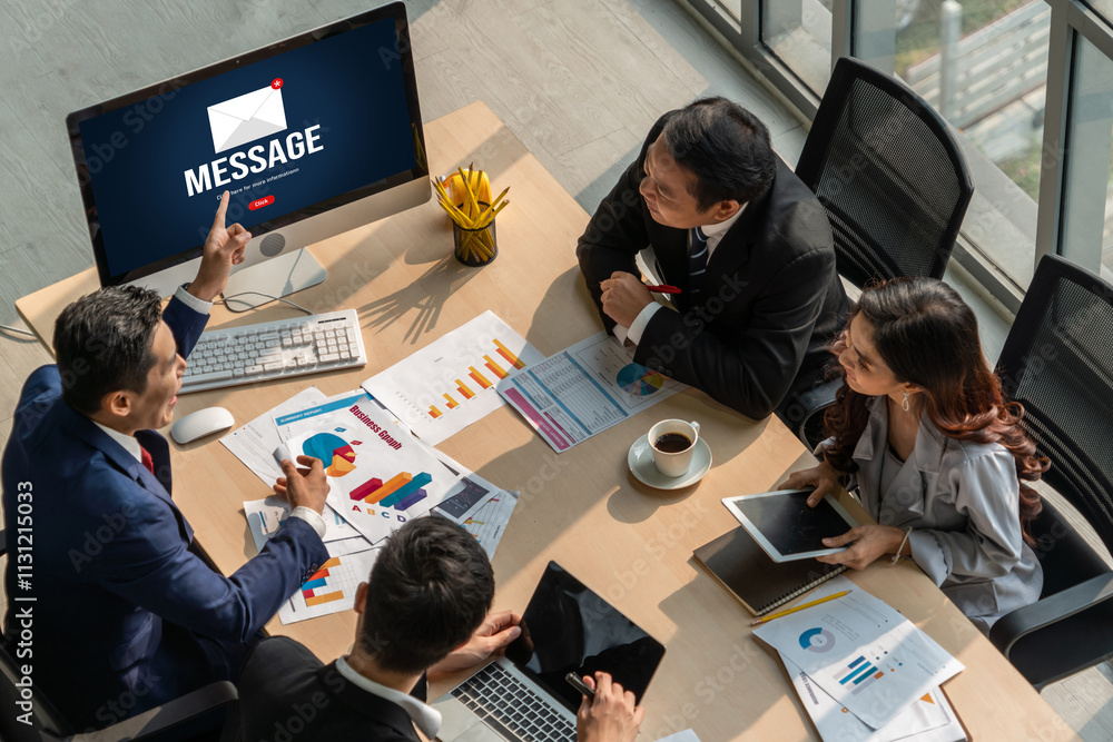 Poster email notification message showing on computer screen snugly. digital marketing message information 