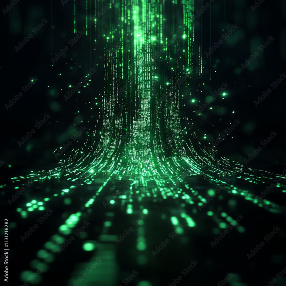 Aufkleber stunning digital cascade of green data streams creating a futuristic vibe.