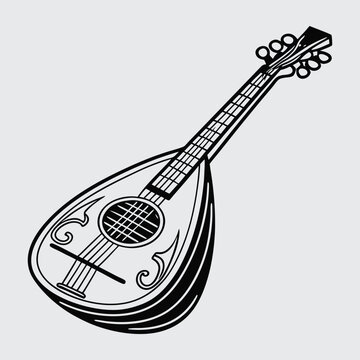 black and white mandolin musical instrument clip art preview