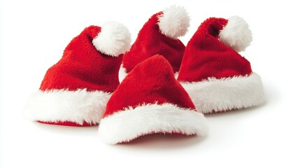 set of santa claus hats on white background