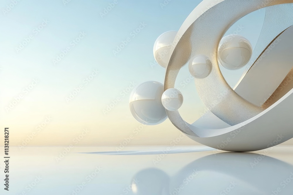 Aufkleber abstract composition featuring flowing shapes and spherical elements under soft natural light