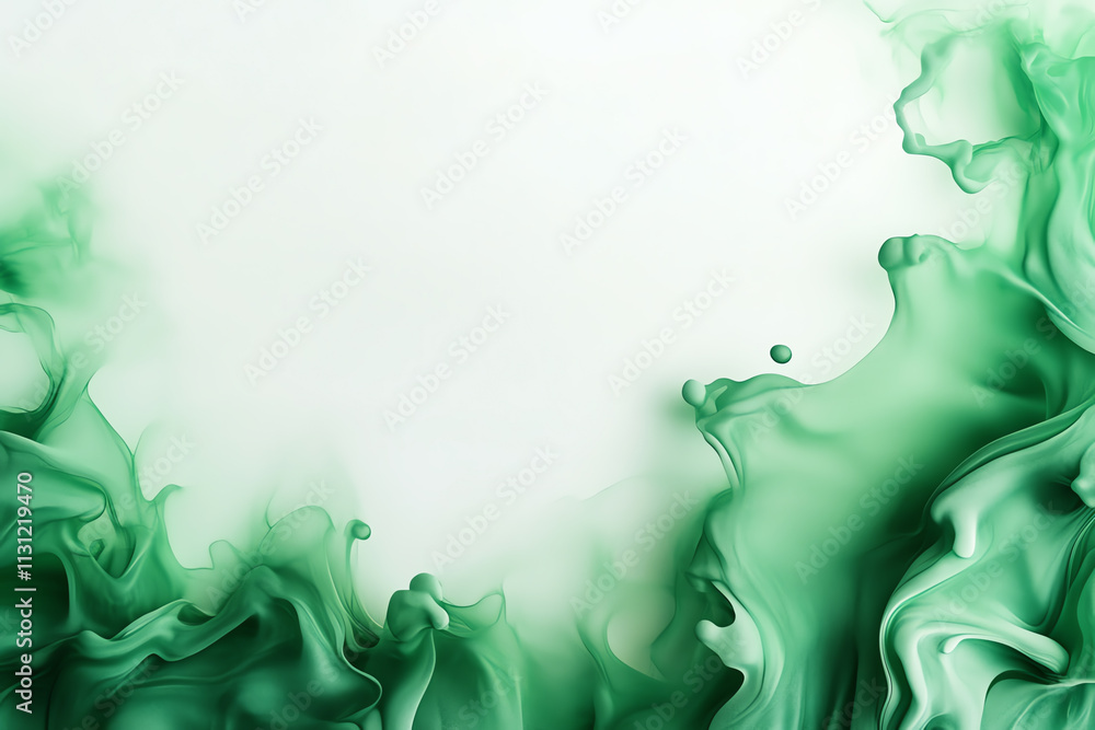 Poster abstract green fluid art with a smooth texture and dynamic flow against a light background.