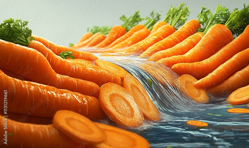 Poster carrots cascading like a waterfall in a stream