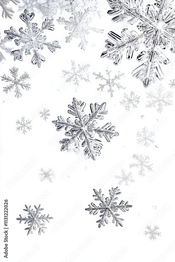 Poster winter snowflakes falling on top section of the image, empty space for text on the bottom