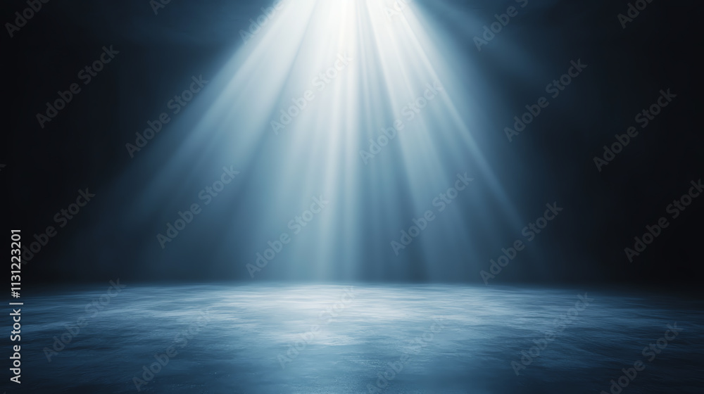 Poster a dramatic light beam illuminating a dark space, creating a serene and mysterious atmosphere.