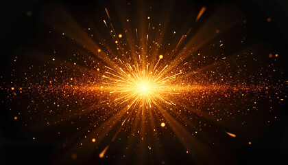 Fototapeta premium Dynamic golden explosion with light rays and particles in a vibrant style on a dark background 