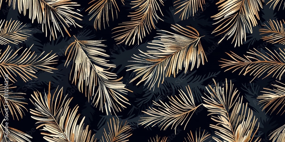 Poster an intricate image of a pine foliage over a light setting seamless motif for a winter holiday embell