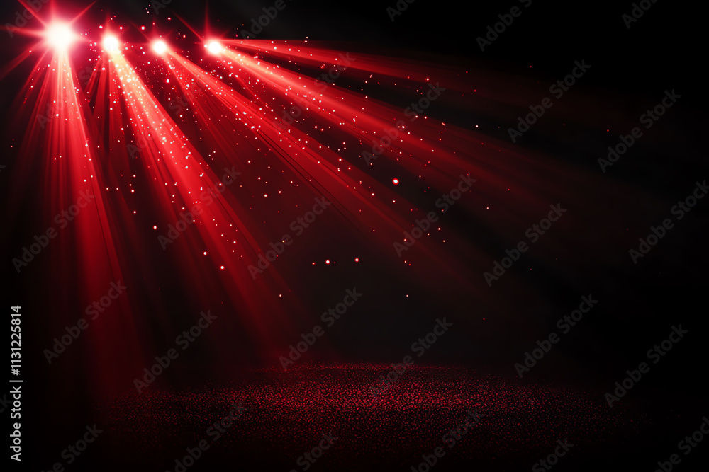 Poster vivid red lights beam through darkness, creating an atmospheric visual effect.