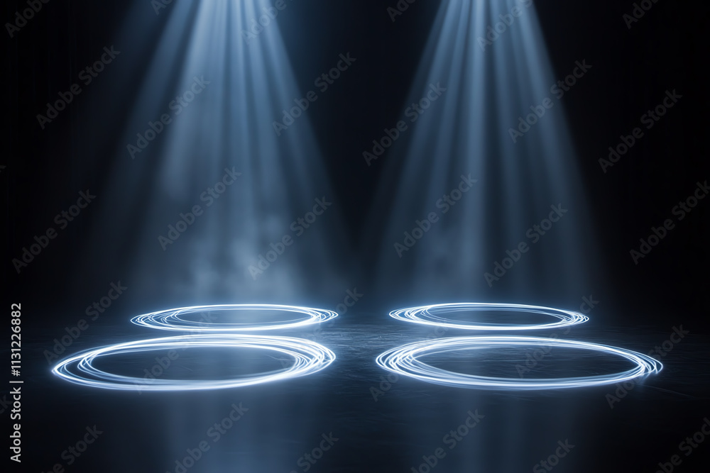 Aufkleber illuminated circles with beams of light creating an ethereal scene.