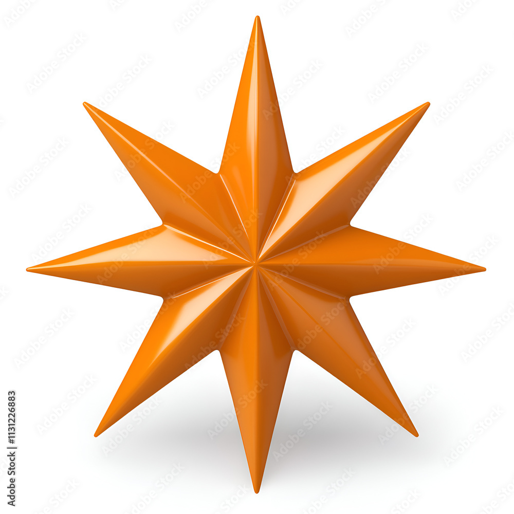 Poster a vibrant orange 3d star shape, showcasing a modern design with sharp points and a glossy finish.