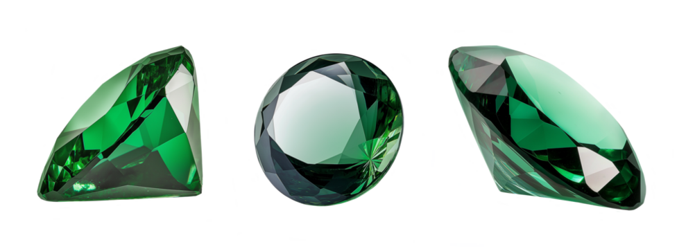 Elegant array of green gemstones featuring brilliant cut out on transparent background