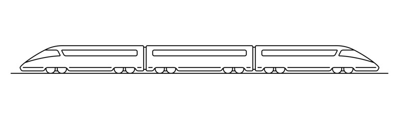 High-speed passenger train icon. Black outline linear silhouette. Editable strokes. Side view. Vector simple flat graphic illustration. Isolated object on white background. Isolate.