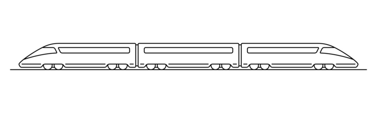High-speed passenger train icon. Black outline linear silhouette. Editable strokes. Side view. Vector simple flat graphic illustration. Isolated object on white background. Isolate.
