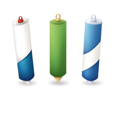 A vector-style illustration featuring three colorful tubes with caps, representing art supplies or other materials.