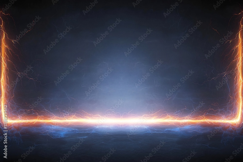 Poster glowing pulsing electric arcs illuminating atmospheric moody abstract background