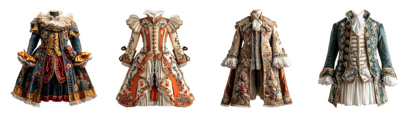 Elegant Historical Costumes on Clear Background