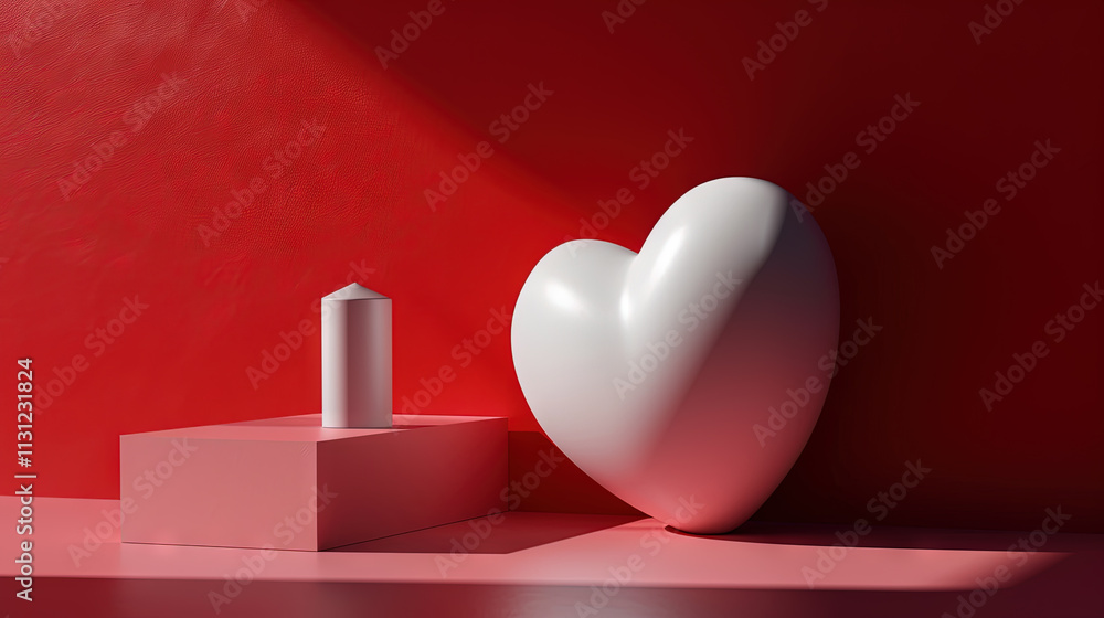 Poster valentine day abstract composition with heart in 3d style.