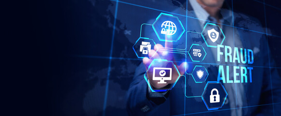 Fraud Alert Caution Defend Guard Notify Protect Concept.