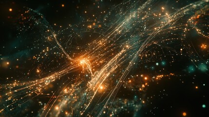 Obraz premium Abstract visualization of cosmic energy and particles in a digital space.