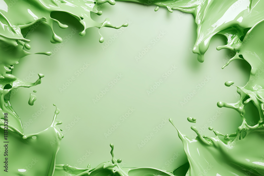 Poster vibrant green paint splashes create a dynamic frame on a soft green background.