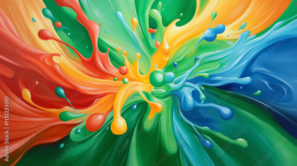 Poster an explosion of vibrant colors splashed together, creating an abstract masterpiece.