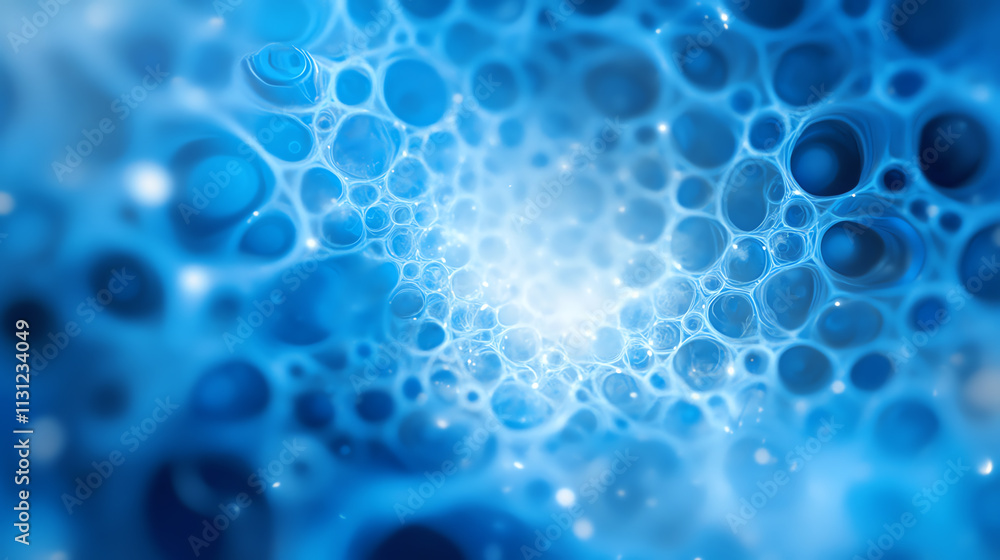 Poster abstract blue bubbles creating a mesmerizing background full of depth and intrigue.