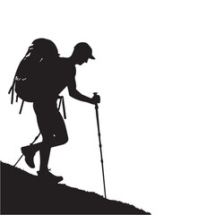 Hiking man Silhouettes. hiker with rucksacks and backpack silhouette.