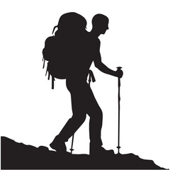 Hiking man Silhouettes. hiker with rucksacks and backpack silhouette.